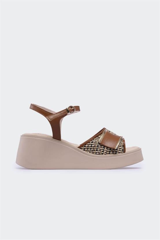 Seiar Taba Deri Bej Hasır Kadın Sandalet