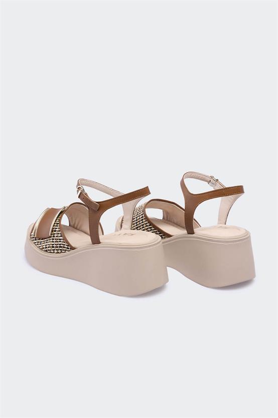 Seiar Taba Deri Bej Hasır Kadın Sandalet