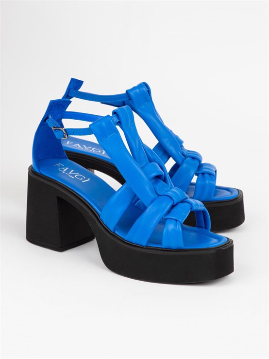 Serio Saks Mavi Deri Kadın Sandalet 