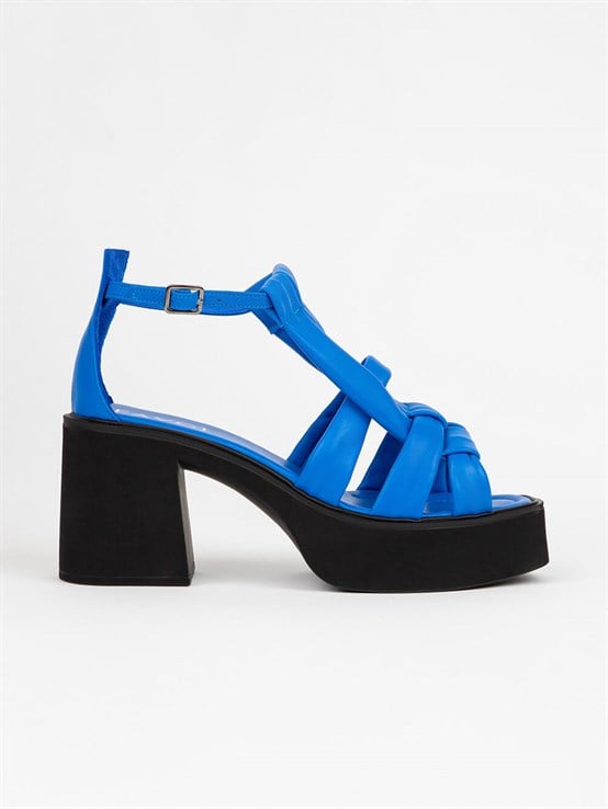 Serio Saks Mavi Deri Kadın Sandalet 