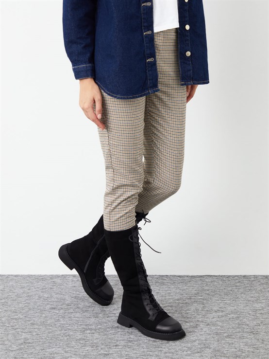 Simi Siyah Deri Siyah Süet Kadın Çizme