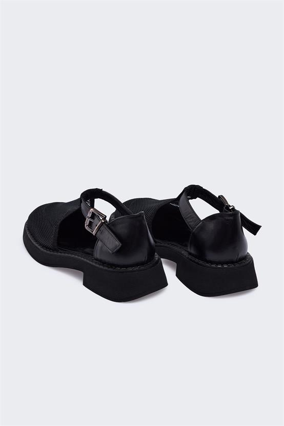 Soffo Siyah File Siyah Deri Kadın Günlük Ayakkabı