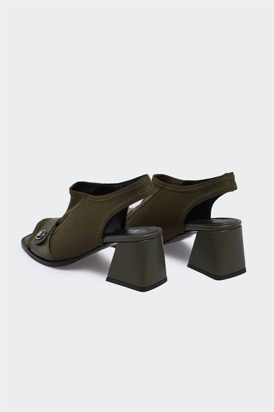 Soho Olive Saten Streç Olive Deri Kadın Topuklu Sandalet
