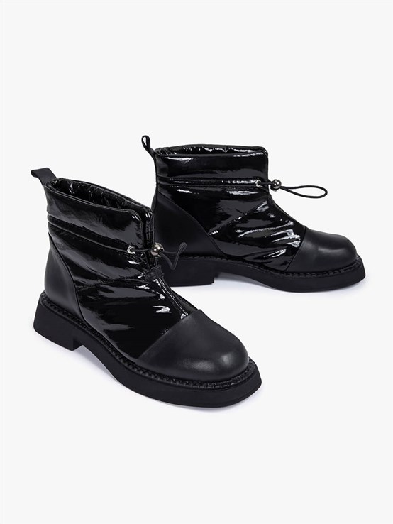 Sorkin Siyah Deri Siyah Rugan Paraşüt Kadın Bot