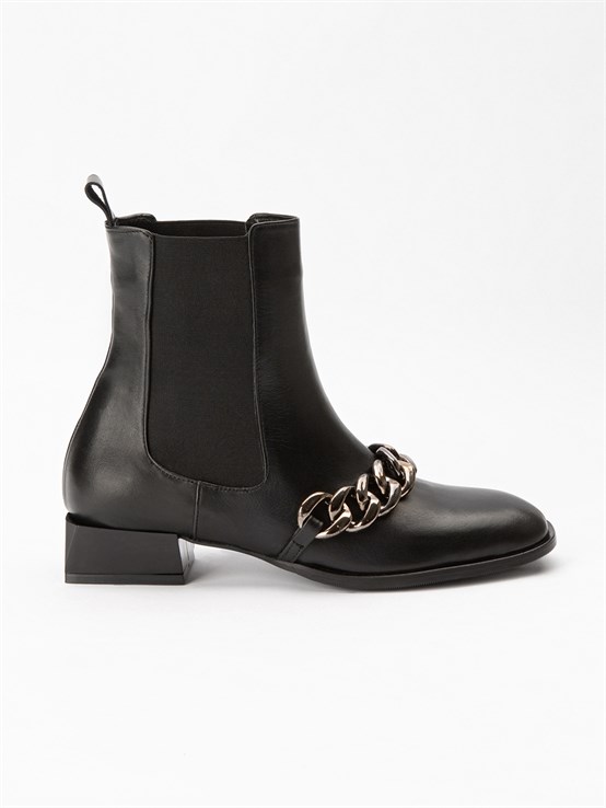 Stuy Siyah Deri Zincirli Bot