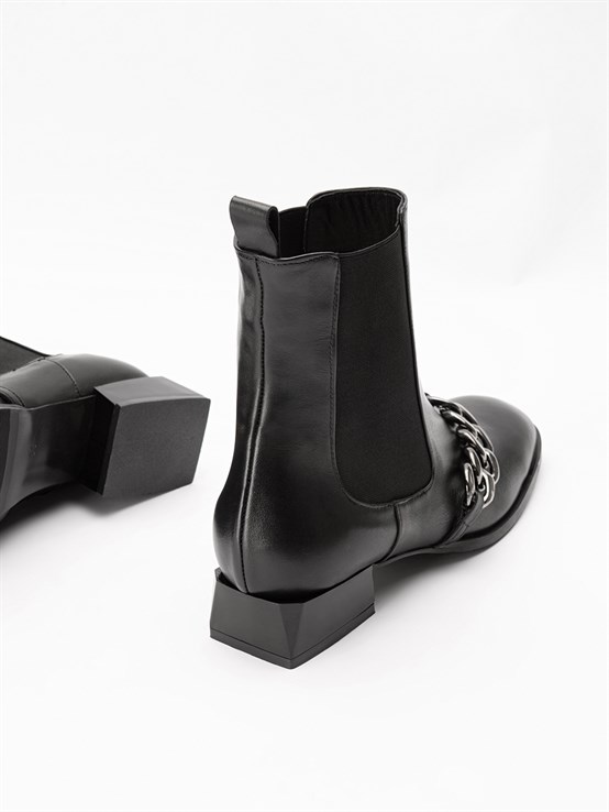 Stuy Siyah Deri Zincirli Bot