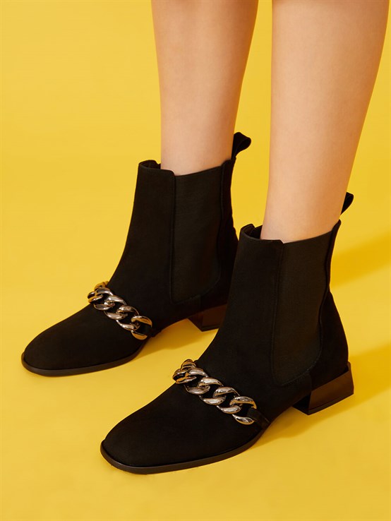 Stuy Siyah Süet Zincirli Bot