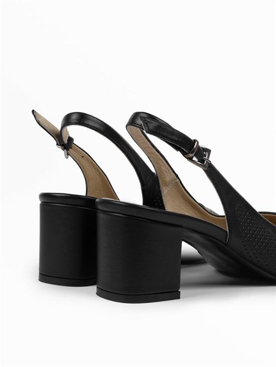 Ticconi Siyah Deri Kadın Topuklu Ayakkabı