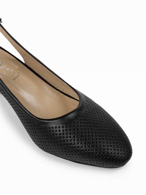 Ticconi Siyah Deri Kadın Topuklu Ayakkabı