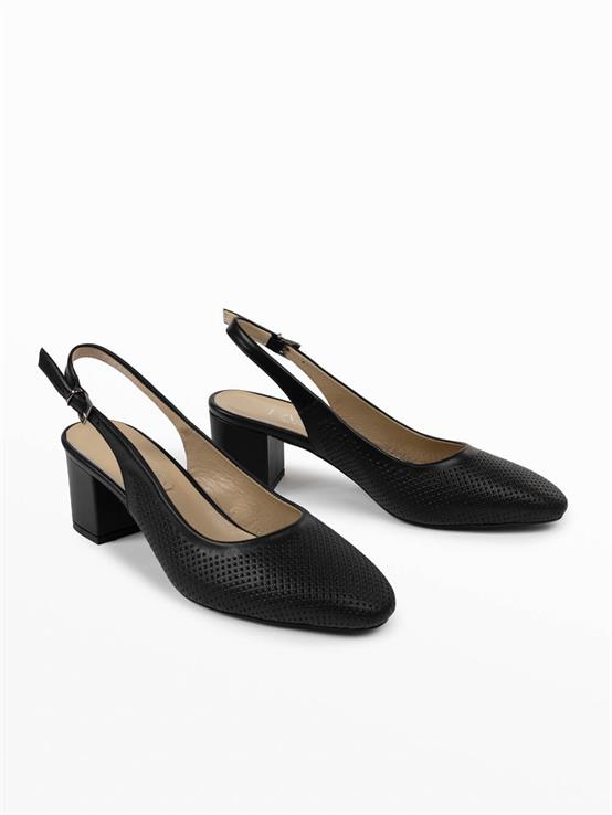 Ticconi Siyah Deri Kadın Topuklu Ayakkabı