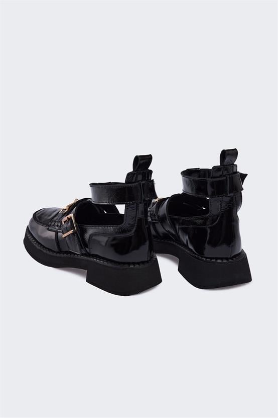 Tonnei Siyah Kırışık Rugan Kadın Günlük Ayakkabı