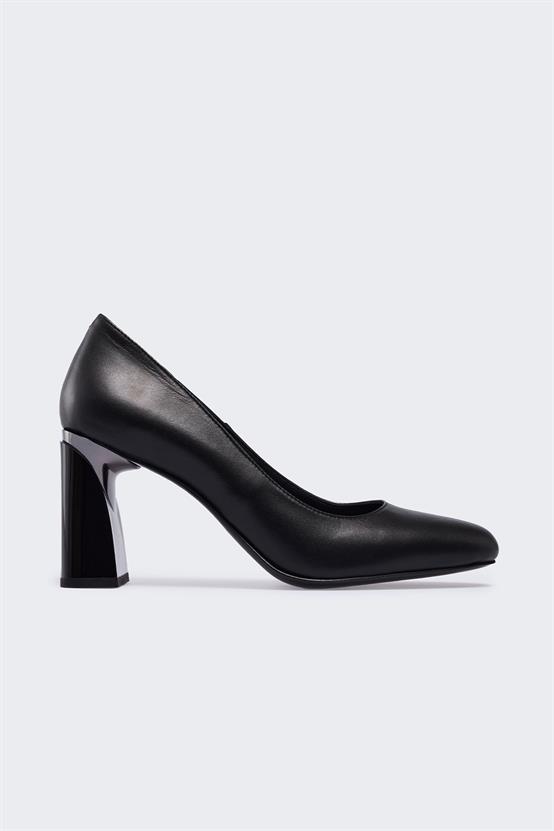 Vioe Siyah Deri Kadın Topuklu Ayakkabı