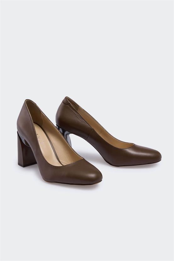 Vioe Soft Kahve Deri Kadın Topuklu Ayakkabı