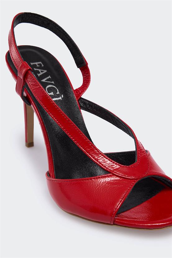 Visenai Kırmızı Kırışık Rugan Kadın Topuklu Ayakkabı