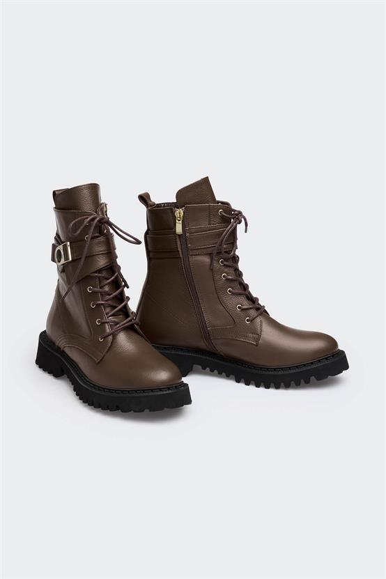 Von Soft Kahve Deri Kadın Bot