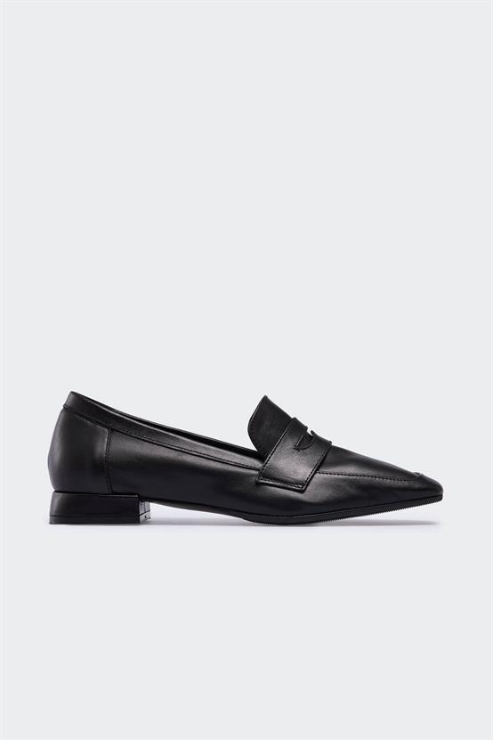 Wilena Siyah Deri Kadın Loafer