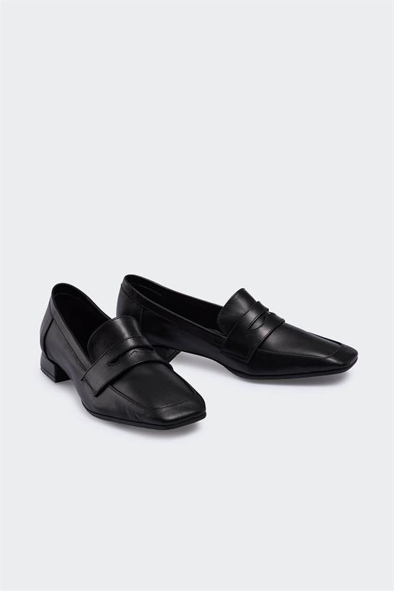 Wilena Siyah Deri Kadın Loafer