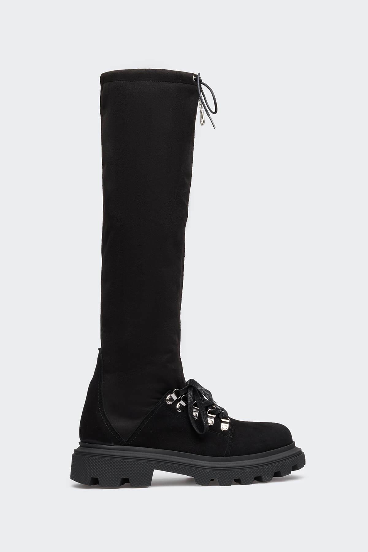 Ala Siyah Süet Siyah Streç Kadın Çizme