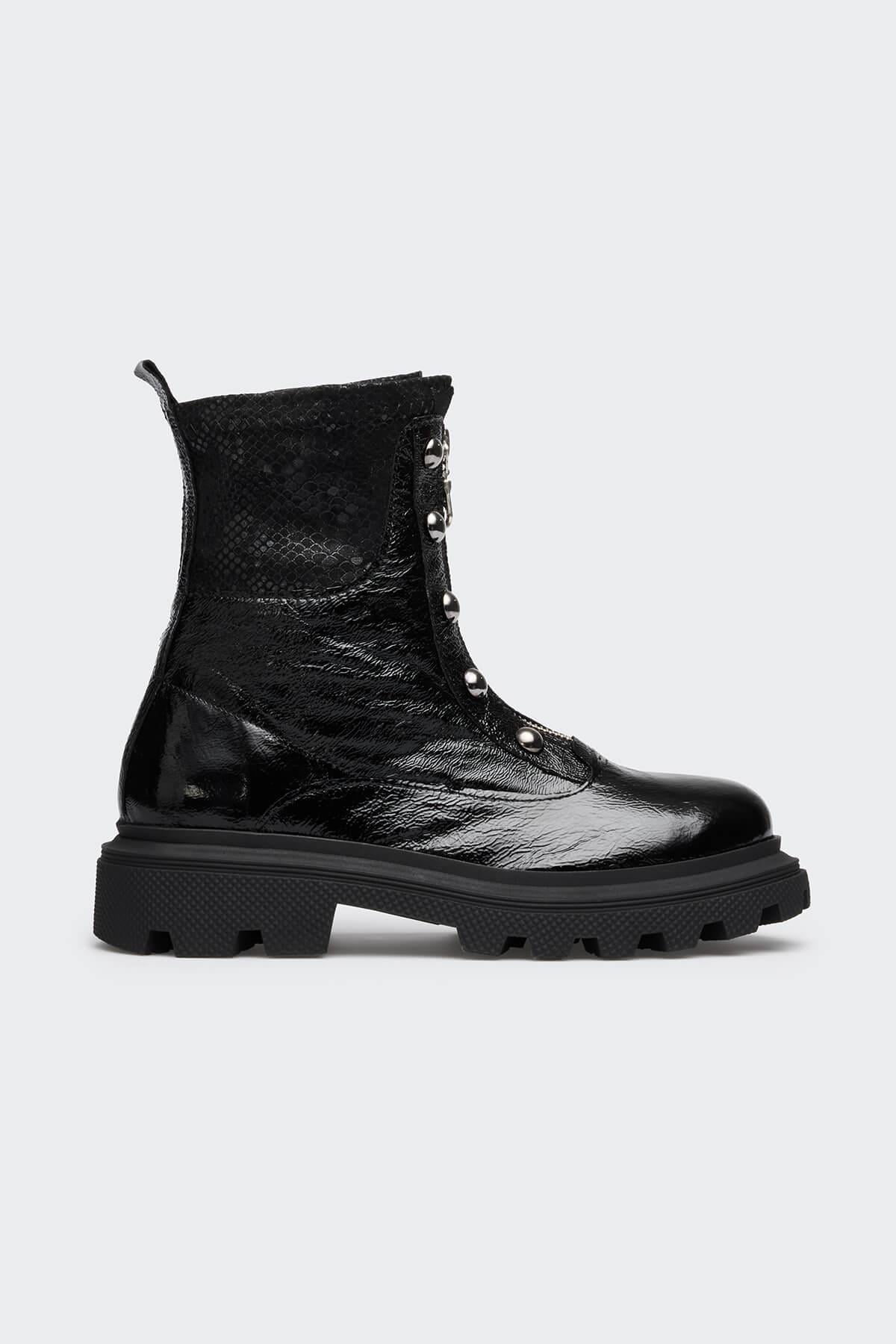 Coll Siyah Kırışık Rugan Kadın Bot