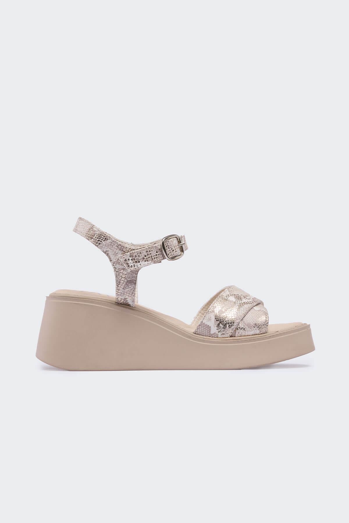 Domei Bej Simli Deri Kadın Sandalet