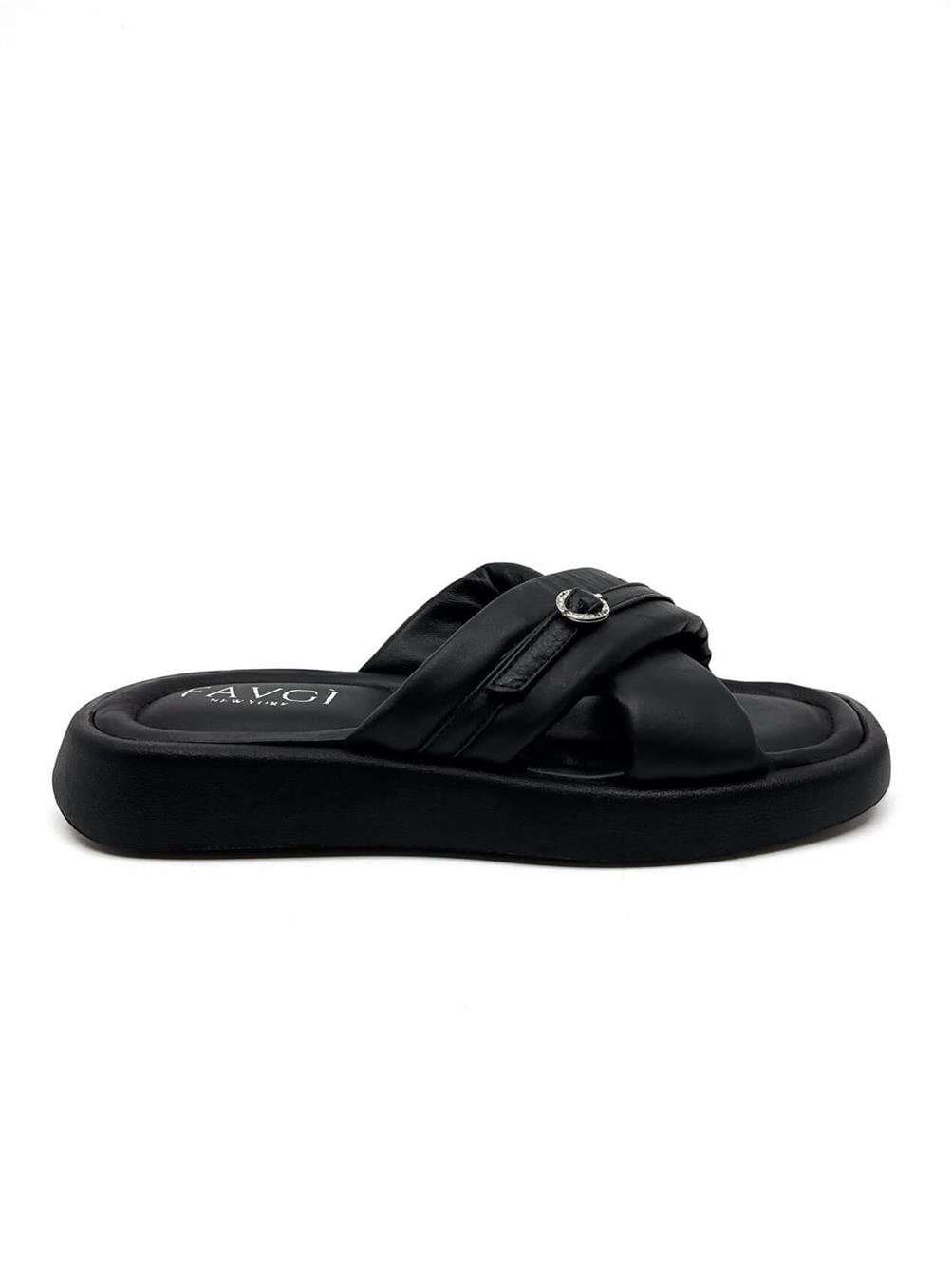 Fore Siyah Deri Kadın Terlik