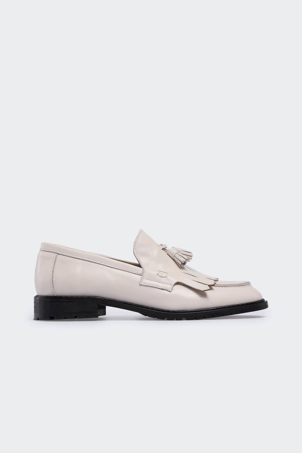 Frank Beyaz Deri Kadın Loafer