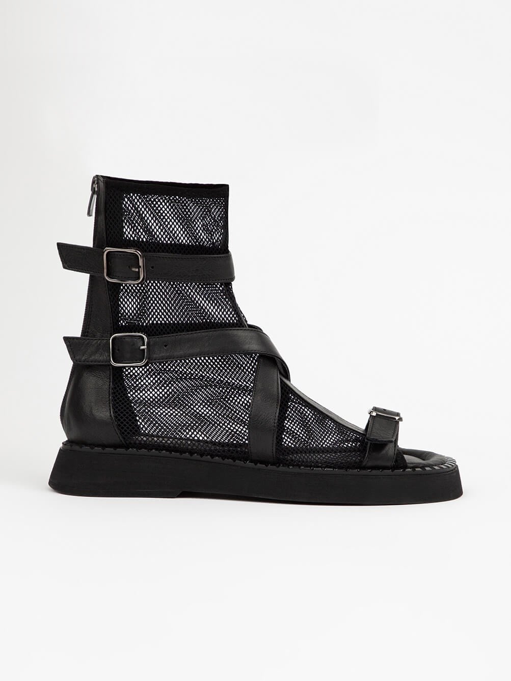 Raffia Siyah Deri Siyah File Kadın Sandalet