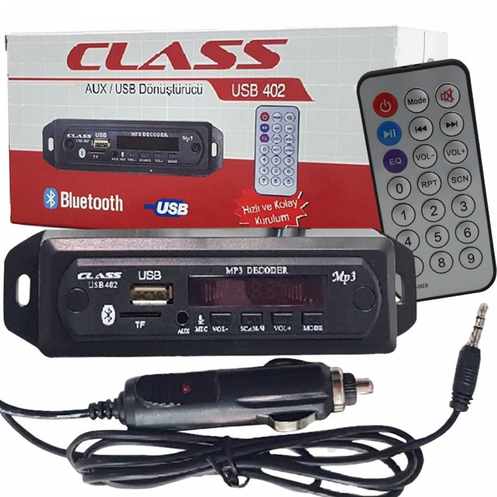 CLASS USB-402 ARAÇ İÇİN USB-AUX-BLUETOOH ÇEVİRİCİ MİKROFONLU