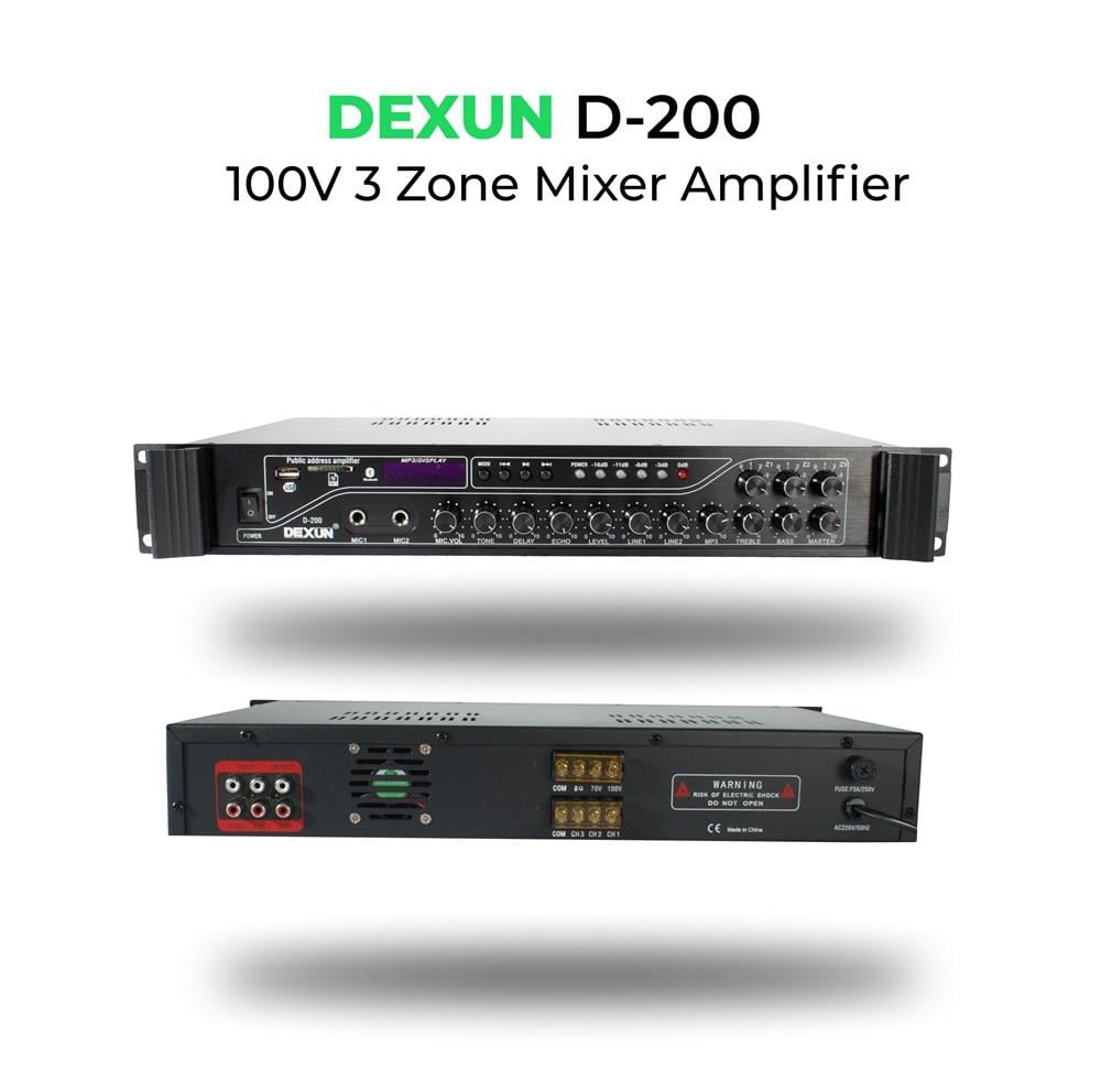 DEXUN D200 100V 200 WATT 16 OHM 3 ZONE MIX AMPLIFIER