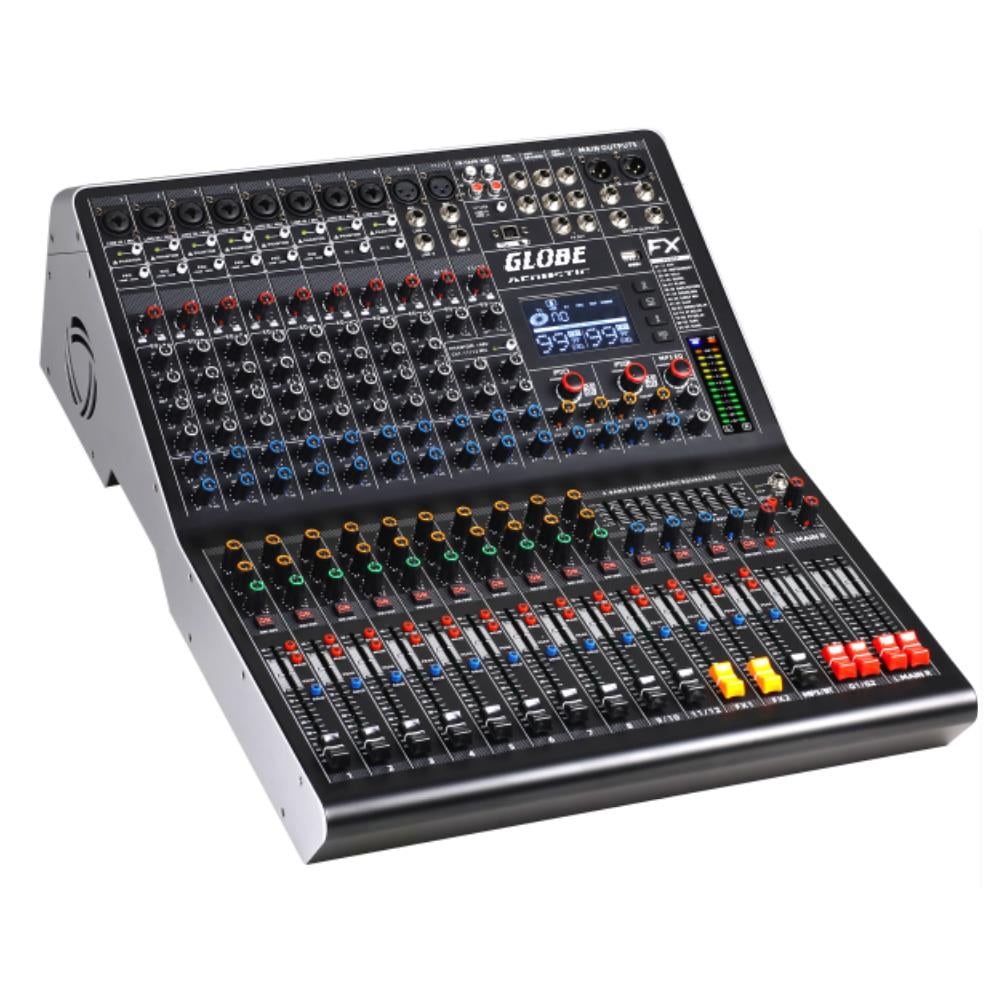 GLOBE ACOUSTİC GTP1252FX 12 KANALLI 2X750W 2X99 DSP EFEKTLİ ÇİFT AUXLU ANFİLİ MİKSER