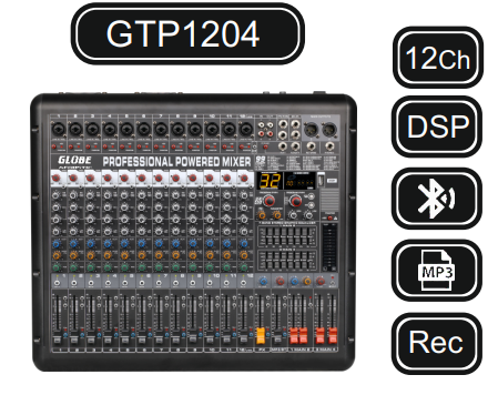 GLOBE GTP1204 POWER MİKSER 12 KANAL 4x900W-4Ω POWER MİKSER