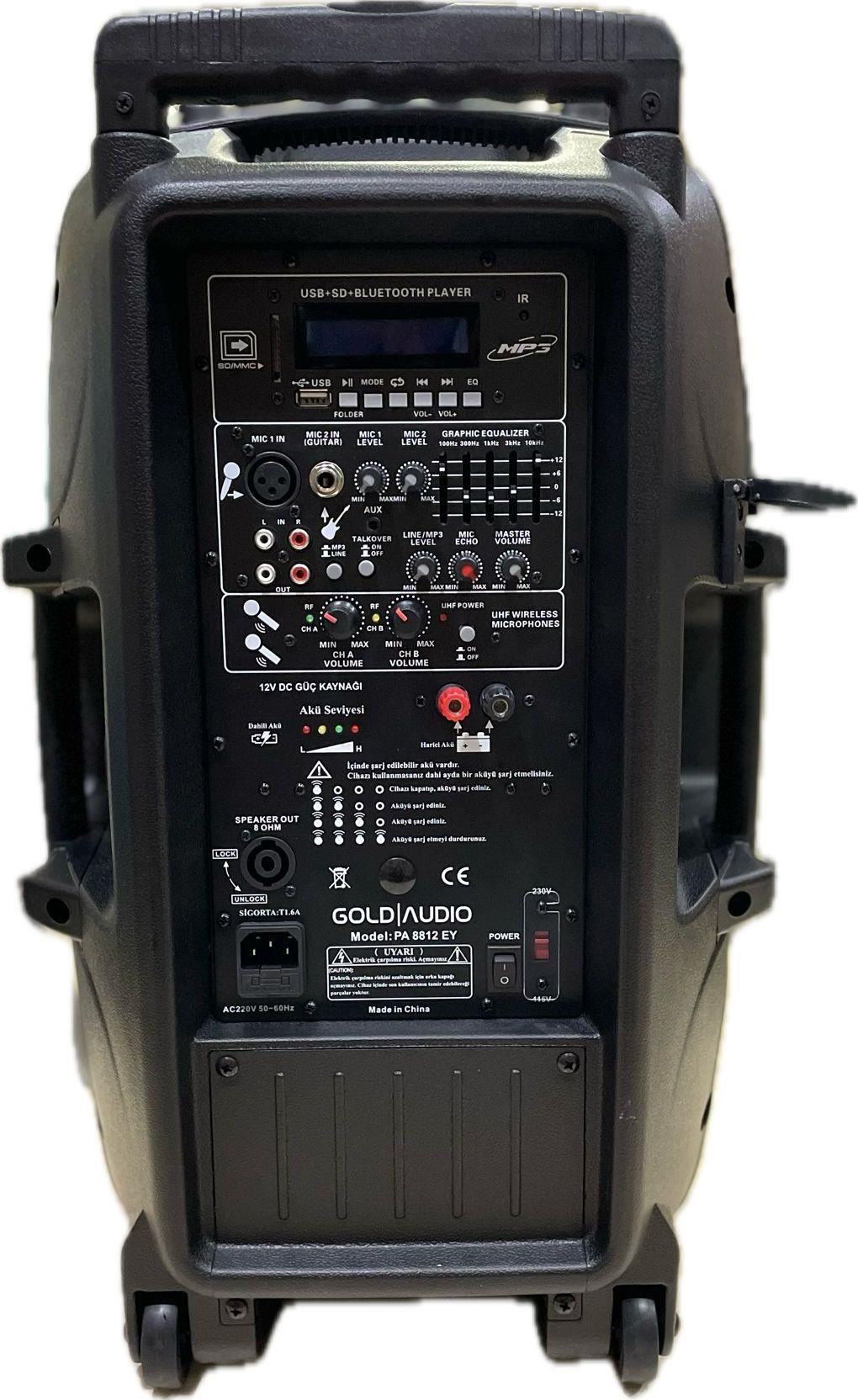 GOLD AUDİO PA-8812EE 12İNÇ 160 WATT ÇİFT EL TELSİZ MİKROFONLU TAŞINABİLİR HOPARLÖR