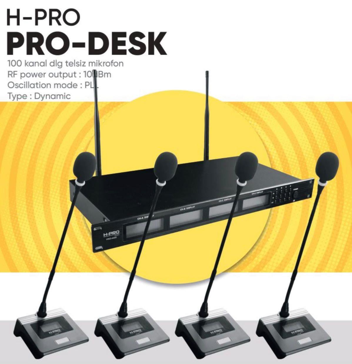 H PRO PRO-DESK 4LÜ 100 MASAÜSTÜ KABLOSUZ TELSİZ MİKROFON