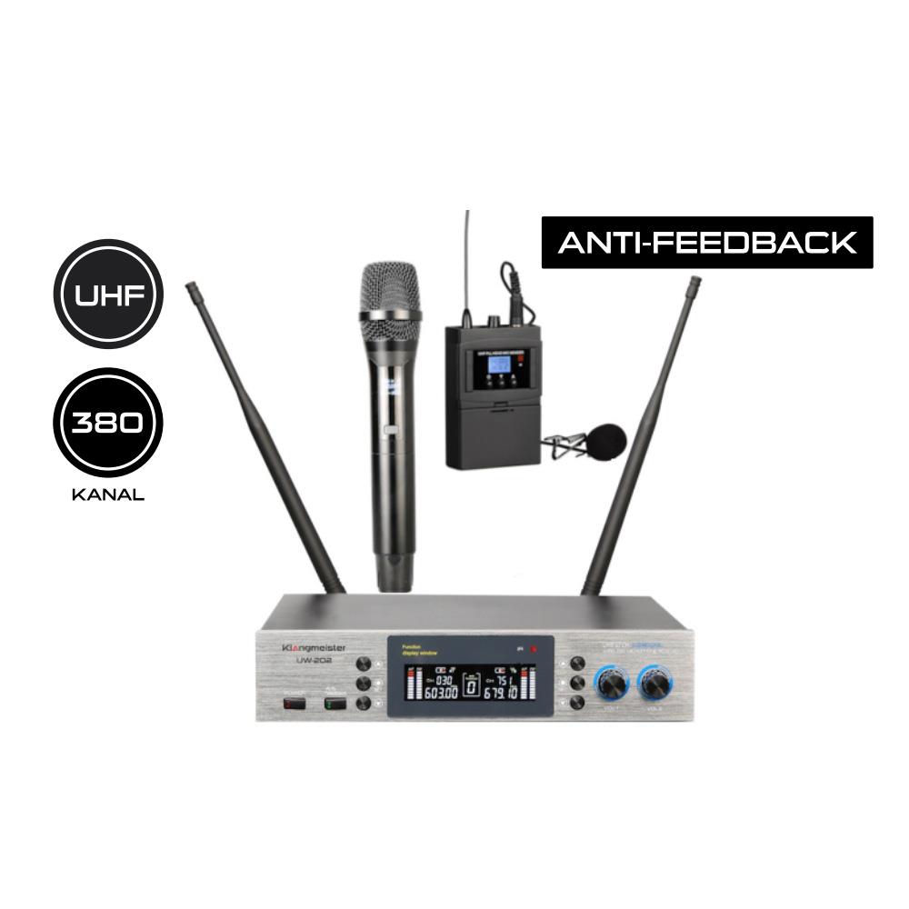 KLANGMEİSTER UW-202EY TEK EL TEK YAKA 2X380 DİJİTAL TELSİZ MİKROFON