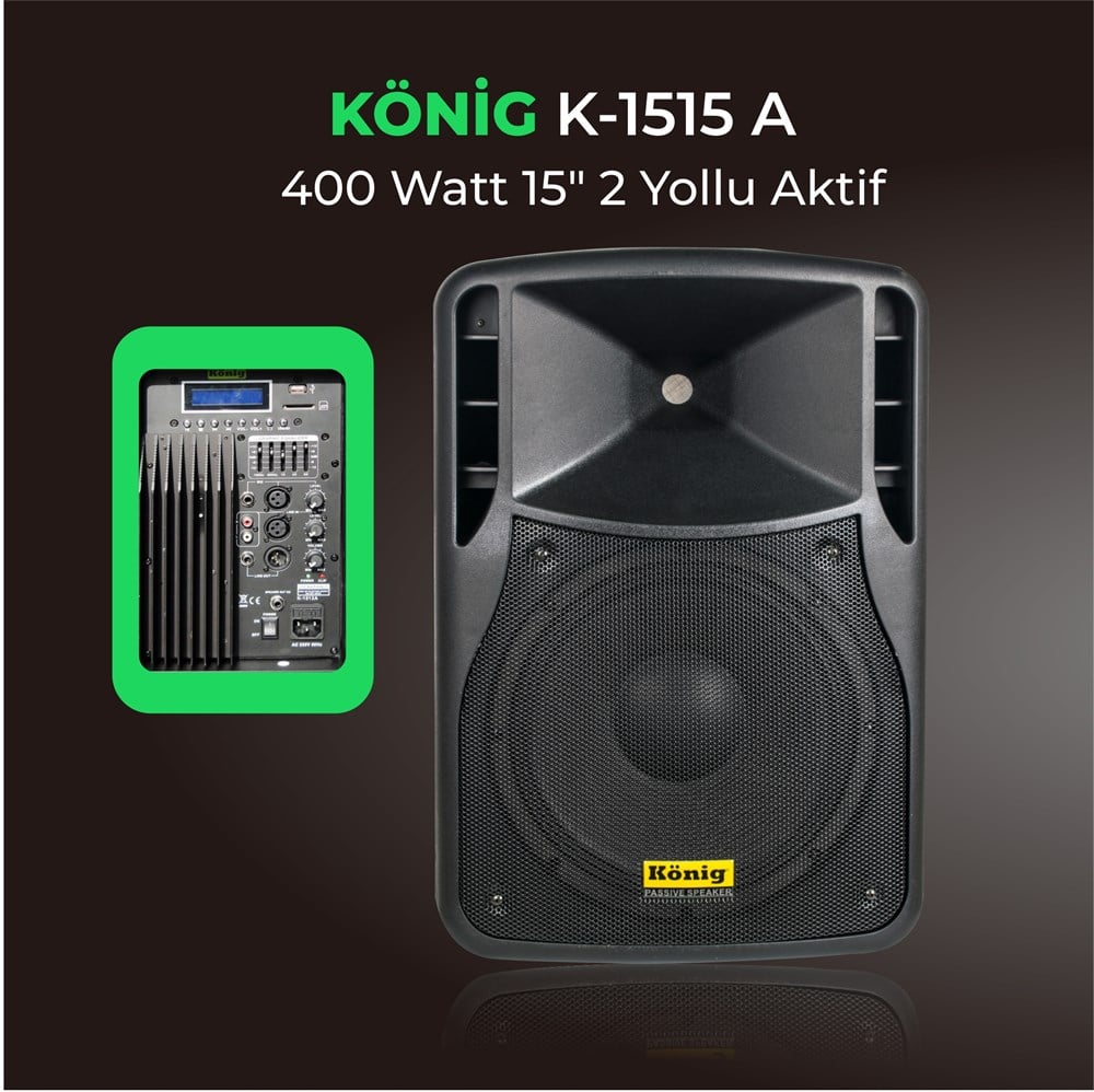 KÖNİG K-1515A 15İNÇ 38CM 400 WATT AKTİF HOPARLÖR
