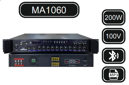 MİCKLE MA1060 200W 100V 3 BÖLGELİ 100V MİKSER AMPLİFİKATÖR
