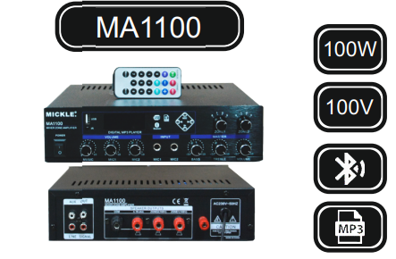 MİCKLE MA1100 100W 100V 2 BÖLGELİ 100V MİKSER AMPLİFİKATÖR