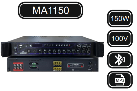 MİCKLE MA1150 150W 100V 2 BÖLGELİ 100V MİKSER AMPLİFİKATÖR