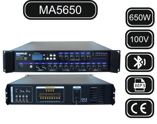 MİCKLE MA5650 650W 100V 6 BÖLGELİ 100V MİKSER AMPLİFİKATÖR