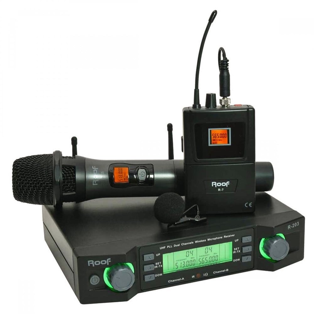 ROOF R 203 E-Y UHF KABLOSUZ EL VE YAKA MİKROFONU İKİ KANALLI