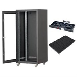 SETRACK 19'' 20U 600X600 TEKERLEKLİ RACK KABİNET+FAN+SABİT RAF
