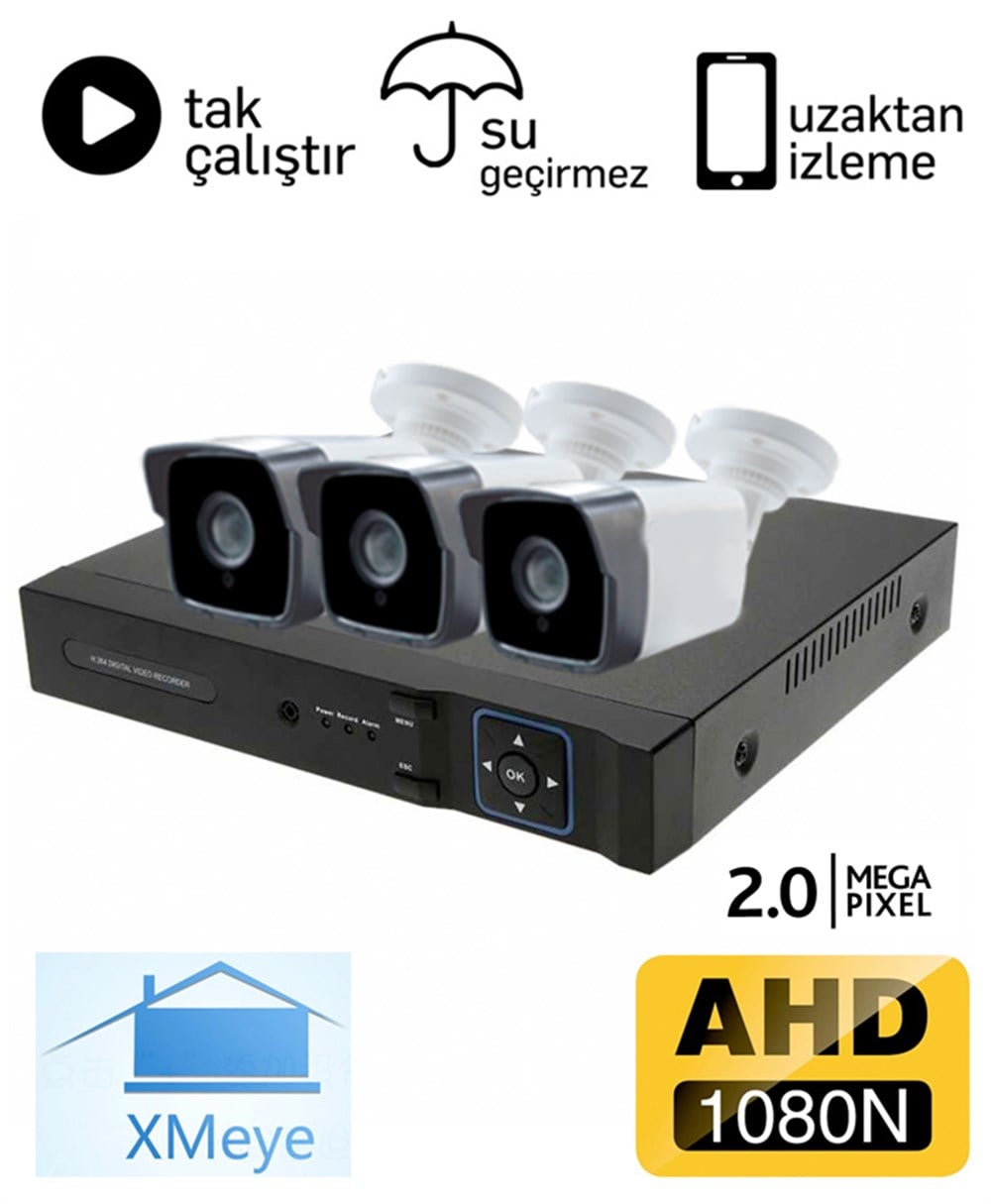 BegasPro 1036 3 Kameralı 2.0mp AHD Güvenlik Sistemi Paketi - P211