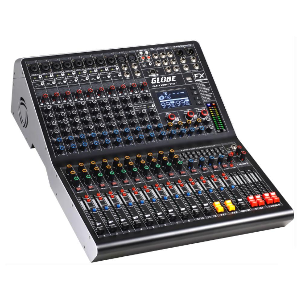 GLOBE ACOUSTİC GTP2252FX 12 KANALLI 2X1000W 2X99 DSP EFEKTLİ ÇİFT AUXLU ANFİLİ MİKSER