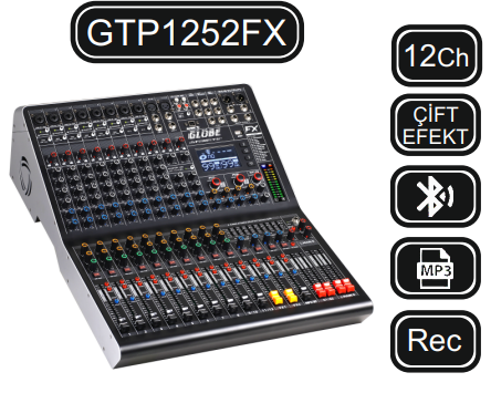 GLOBE GTP1252FX POWER MİKSER 12 KANAL 2x750W-4Ω POWER MİKSER