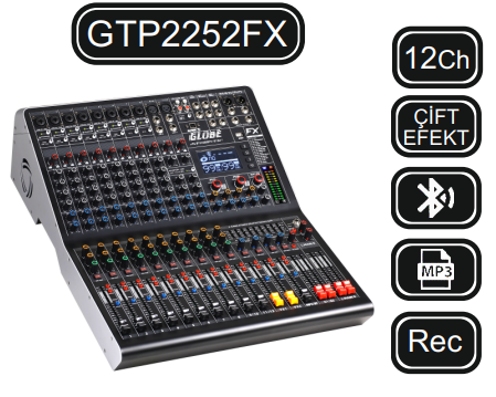 GLOBE GTP2252FX POWER MİKSER 12 KANAL 2x1000W-4Ω POWER MİKSER