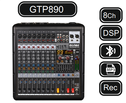 GLOBE GTP890 POWER MİKSER 8 KANAL 2x500W-4Ω POWER MİKSER