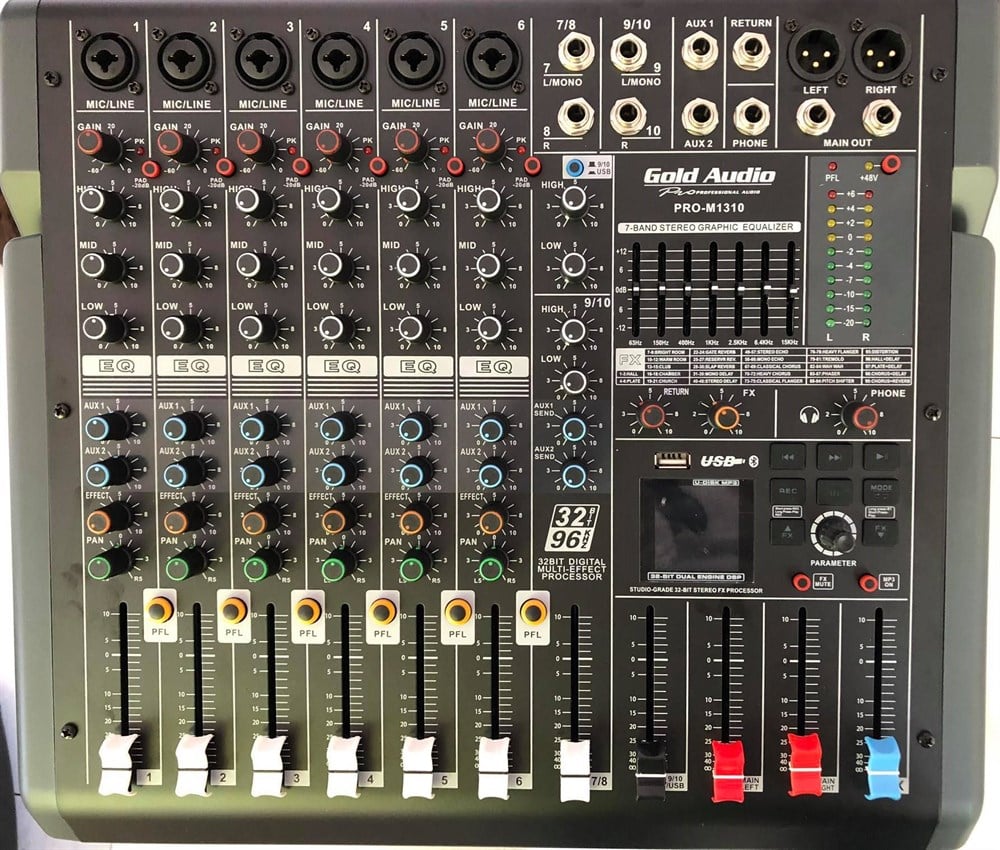 GOLD AUDIO PRO-M1310 10 KANALLI ÇİFT AUXLU DİGİTAL EFEKTLİ DECK MİKSER