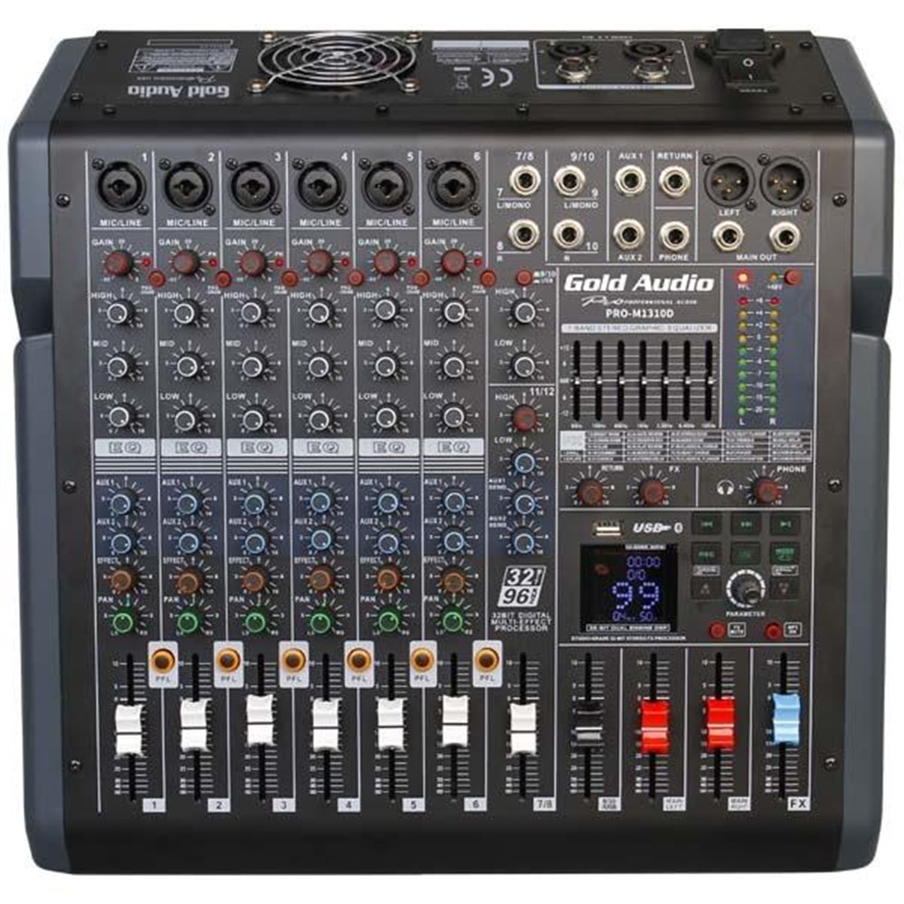 GOLD AUDIO PRO-M1310D 10 KANALLI 2X350 WATT ÇİFT AUXLU DİGİTAL EFEKTLİ ANFİLİ MİKSER