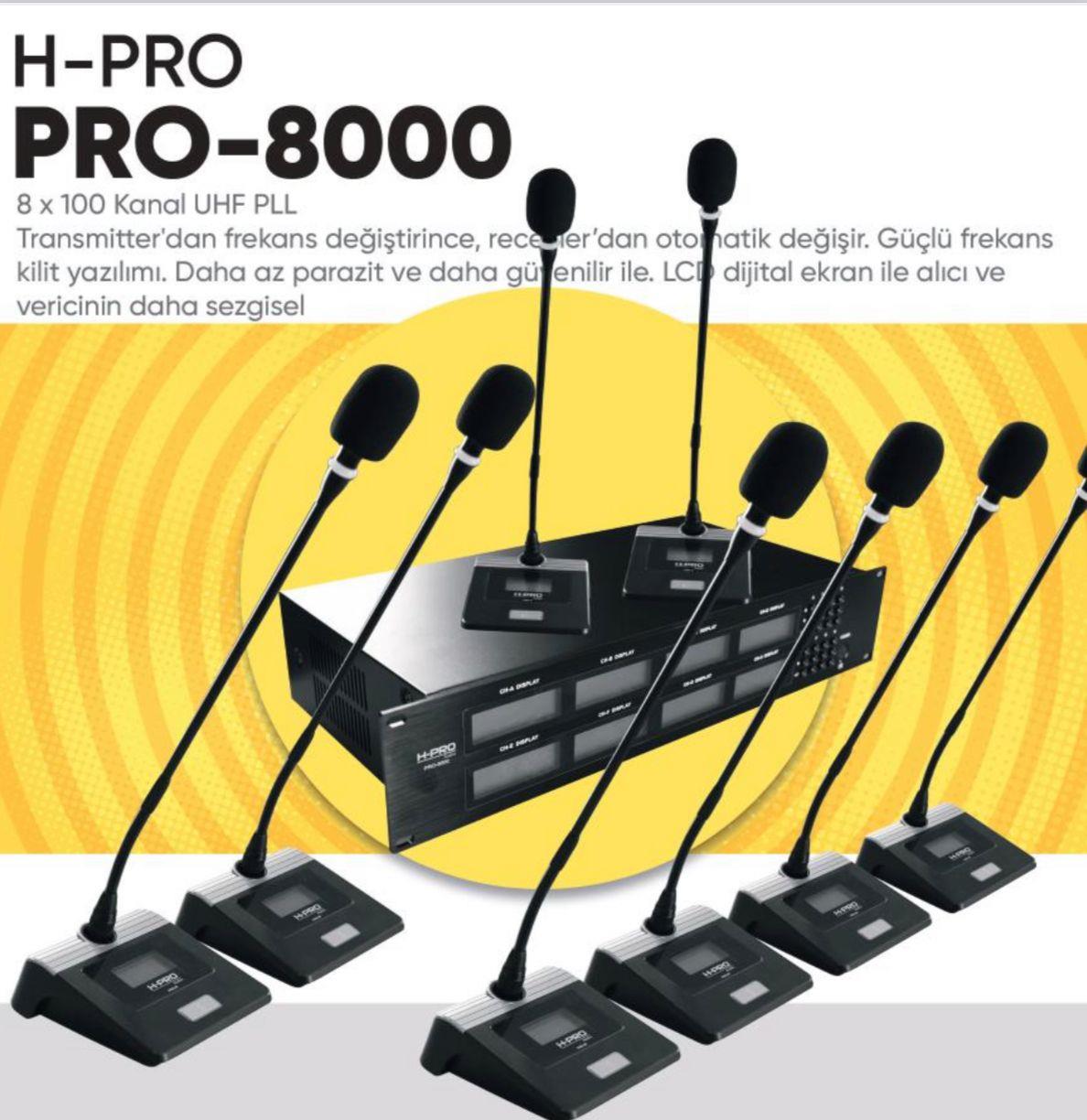 H PRO PRO-8000 8Lİ 100 KANAL MASAÜSTÜ KABLOSUZ MİKROFON