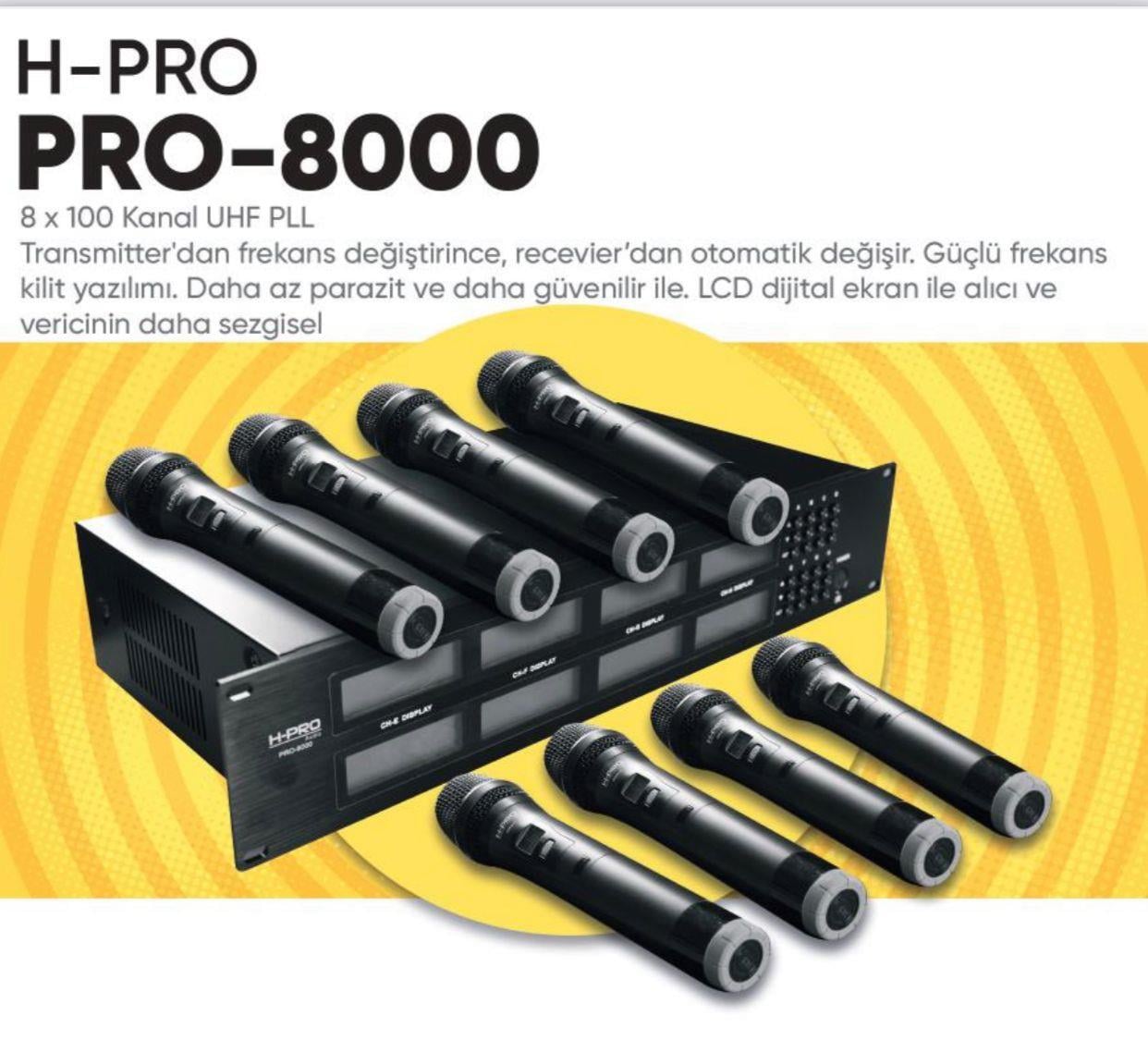 H PRO PRO-8000 8Lİ 100 KANAL TELSİZ MİKROFON
